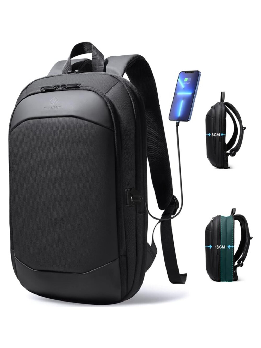 Slim Expandable Laptop Backpack for Men Women, Waterproof USB Anti-theft